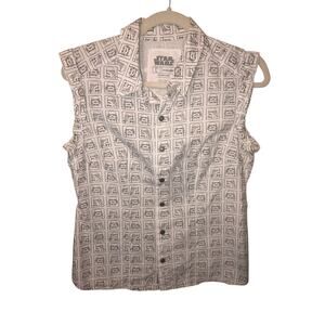 Star Wars Shirt Womens Size L White Stormtrooper Print Buttons Collar Sleeveless
